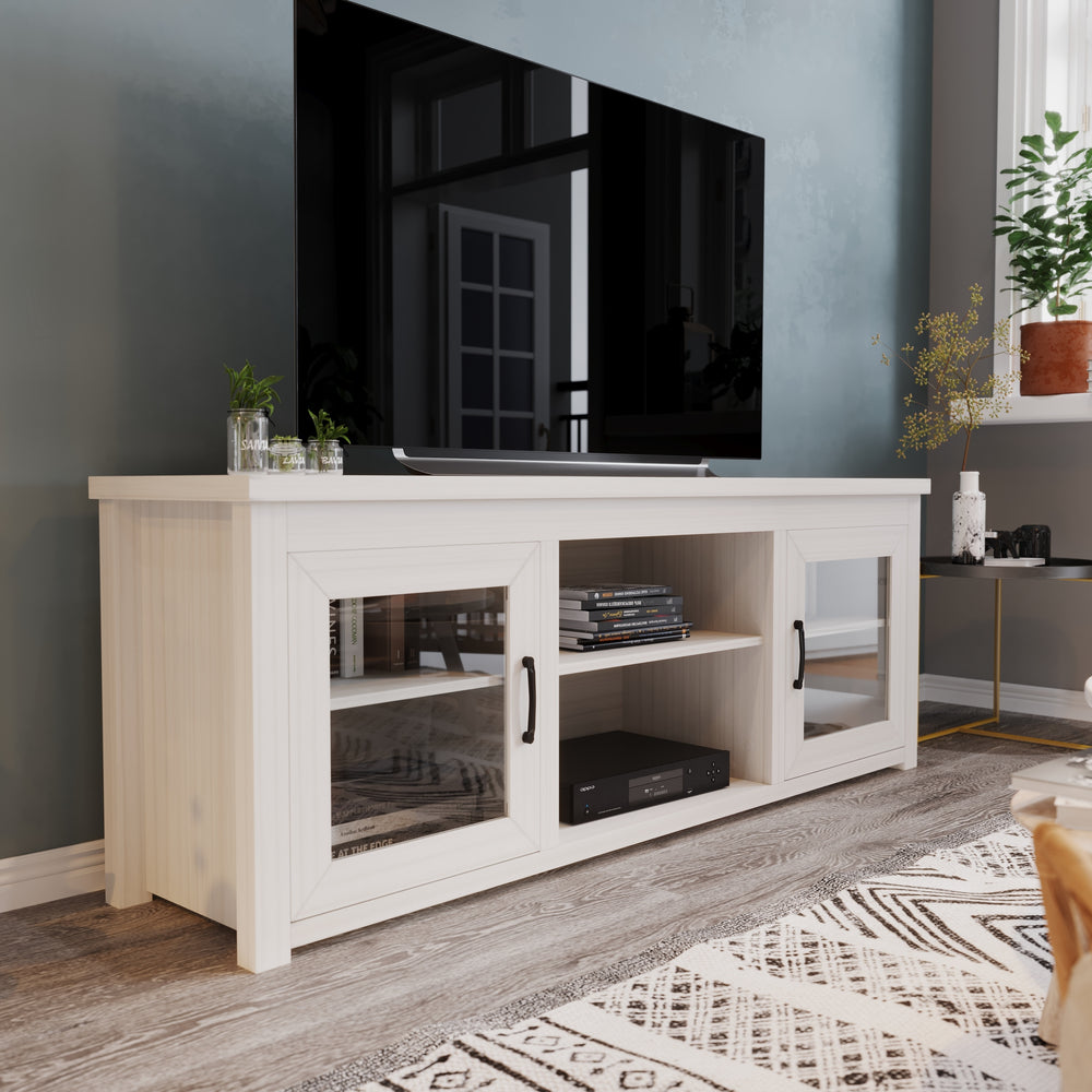 Classic TV Stand for up to 80" Tvs-Glass Fronted Doors-Modern Finish - 65"W X 16"D X 23.625"H
