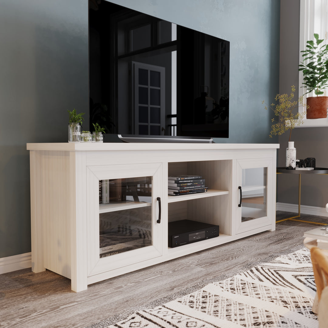 Classic TV Stand for up to 80" Tvs-Glass Fronted Doors-Modern Finish - 65"W X 16"D X 23.625"H