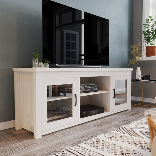 Classic TV Stand for up to 80" Tvs-Glass Fronted Doors-Modern Finish - 65"W X 16"D X 23.625"H