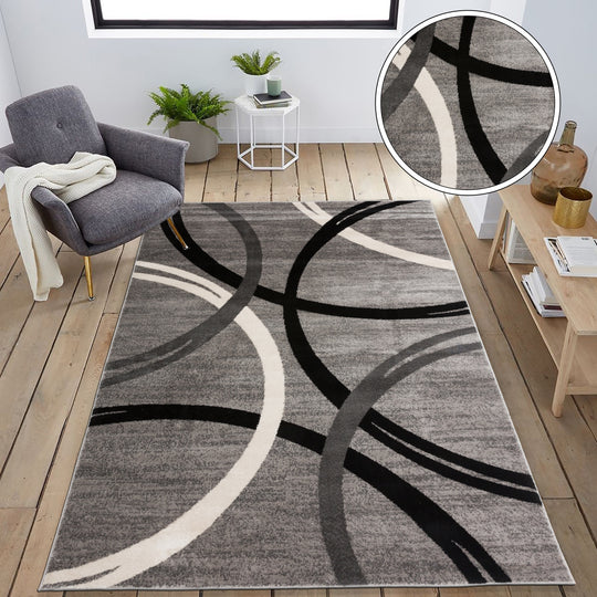 Contemporary Abstract Circles Design Area Rug