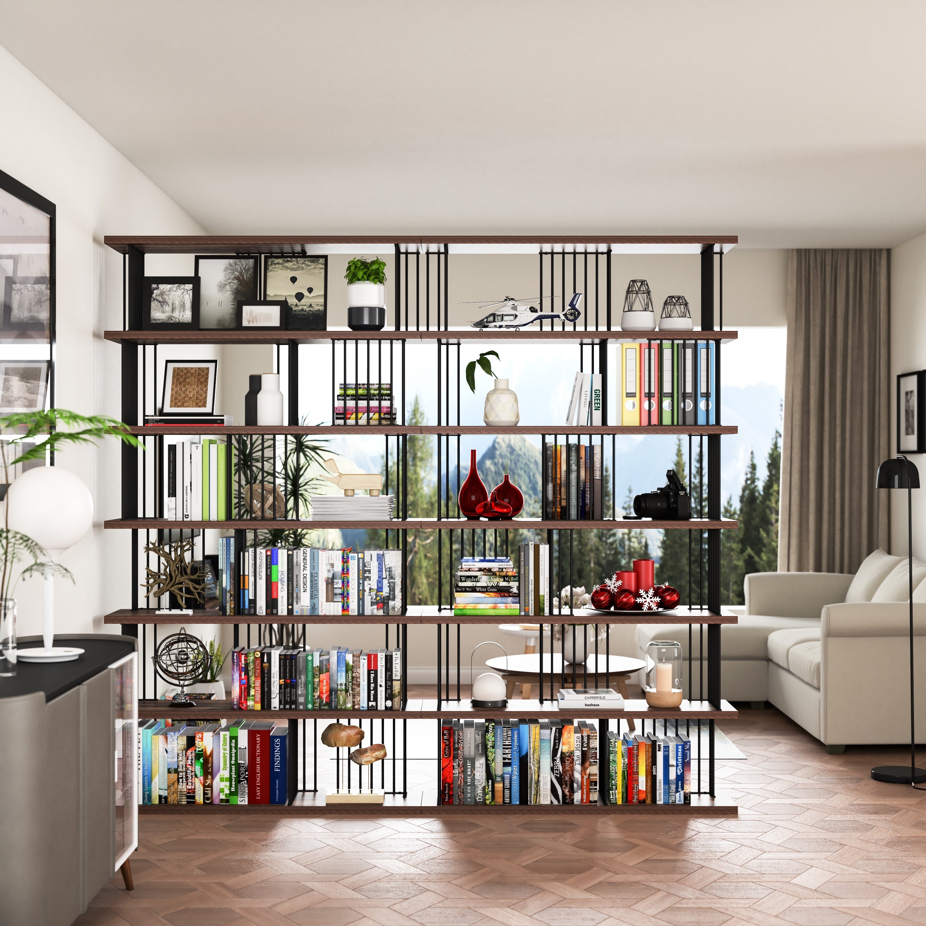 Eve-Modern Room Division Iron Etagere Bookcase - 86.8*94.4*11.8 Inches