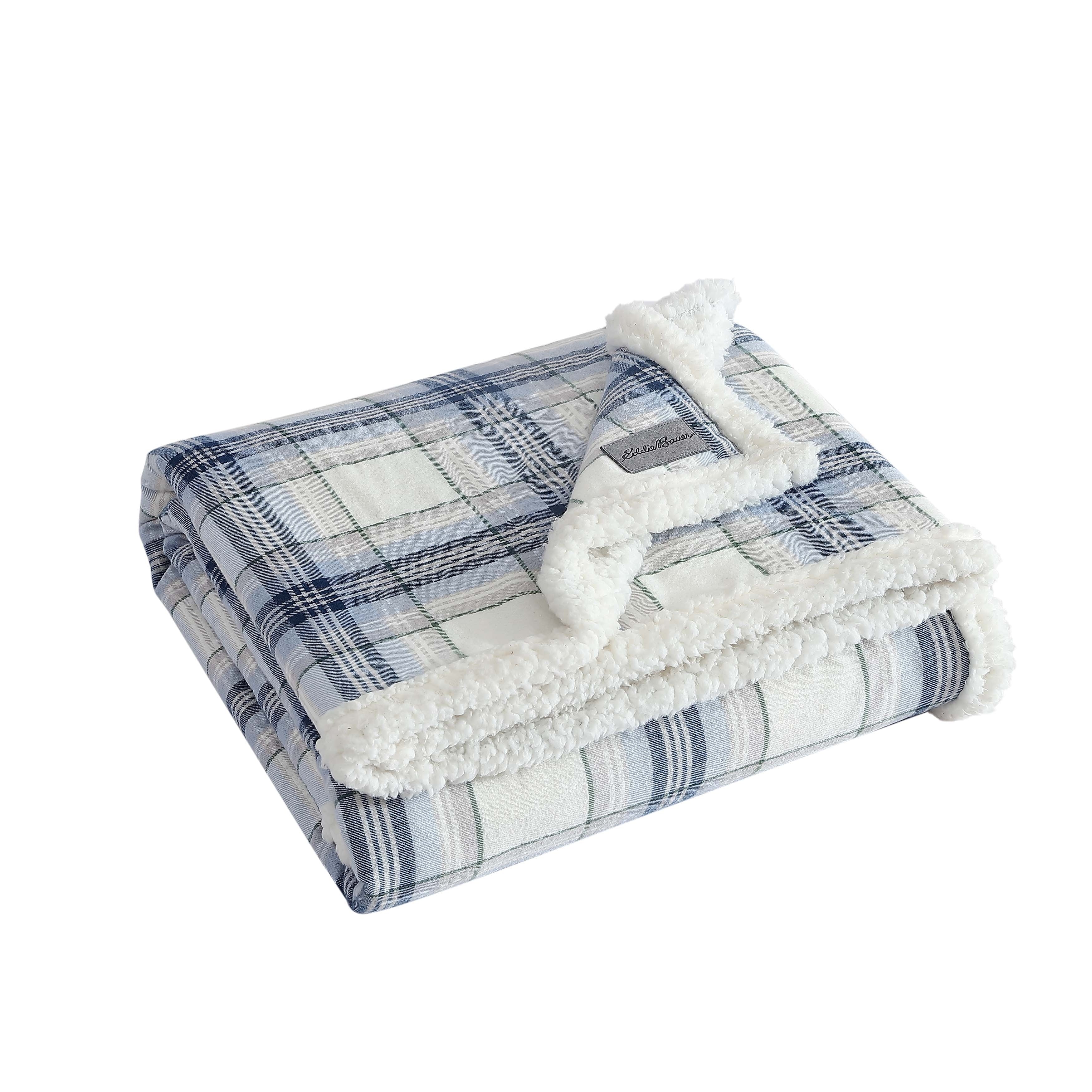 Flannel Cotton with Faux Shearling Reverse Throw Blanket (50X60 Inches)