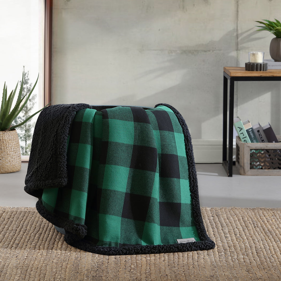 Flannel Cotton with Faux Shearling Reverse Throw Blanket (50X60 Inches)