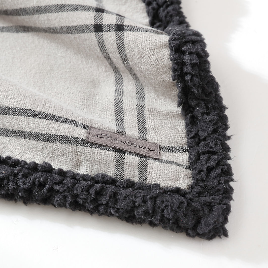 Flannel Cotton with Faux Shearling Reverse Throw Blanket (50X60 Inches)