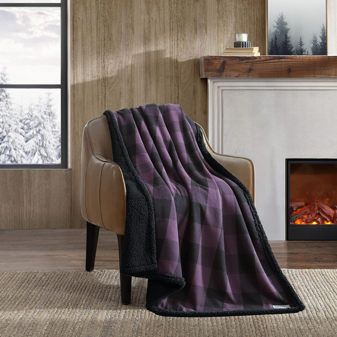 Flannel Cotton with Faux Shearling Reverse Throw Blanket (50X60 Inches)