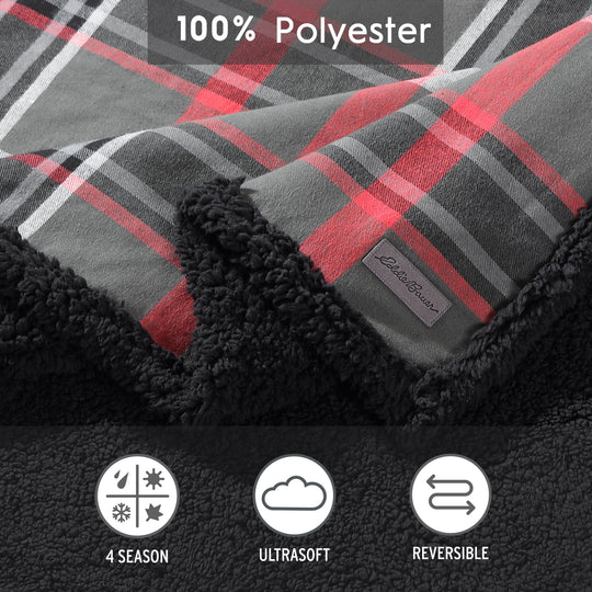Flannel Cotton with Faux Shearling Reverse Throw Blanket (50X60 Inches)