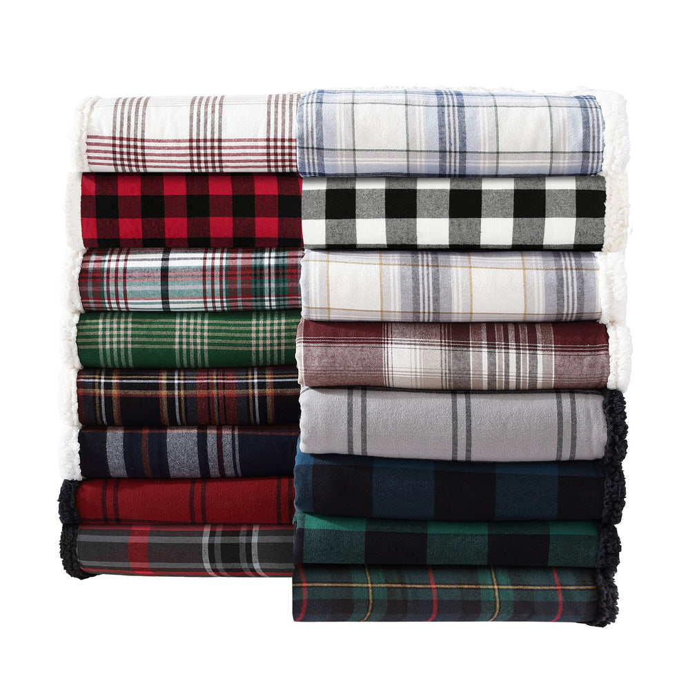 Flannel Cotton with Faux Shearling Reverse Throw Blanket (50X60 Inches)