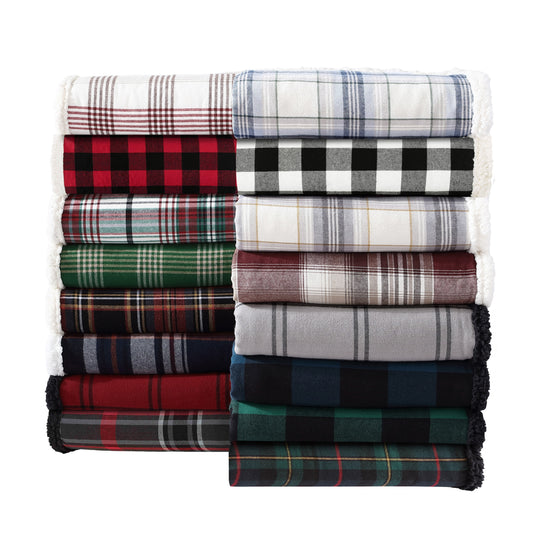 Flannel Cotton with Faux Shearling Reverse Throw Blanket (50X60 Inches)
