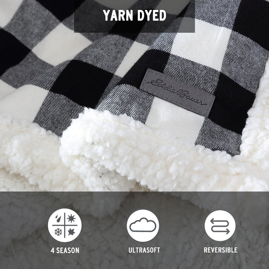 Flannel Cotton with Faux Shearling Reverse Throw Blanket (50X60 Inches)
