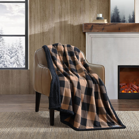 Flannel Cotton with Faux Shearling Reverse Throw Blanket (50X60 Inches)