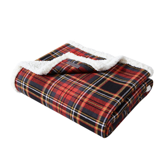 Flannel Cotton with Faux Shearling Reverse Throw Blanket (50X60 Inches)