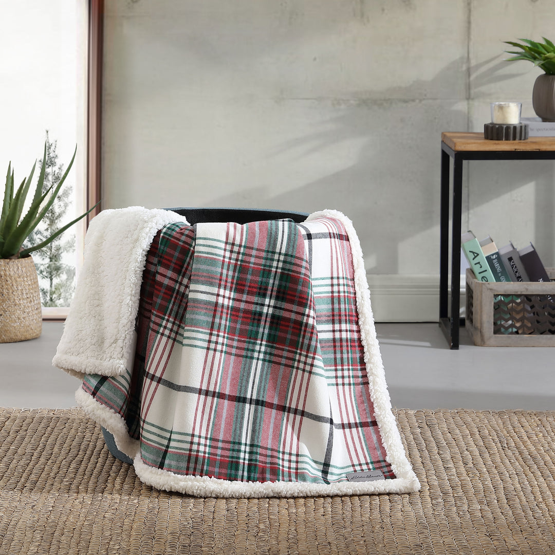 Flannel Cotton with Faux Shearling Reverse Throw Blanket (50X60 Inches)