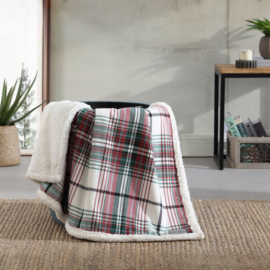 Flannel Cotton with Faux Shearling Reverse Throw Blanket (50X60 Inches)