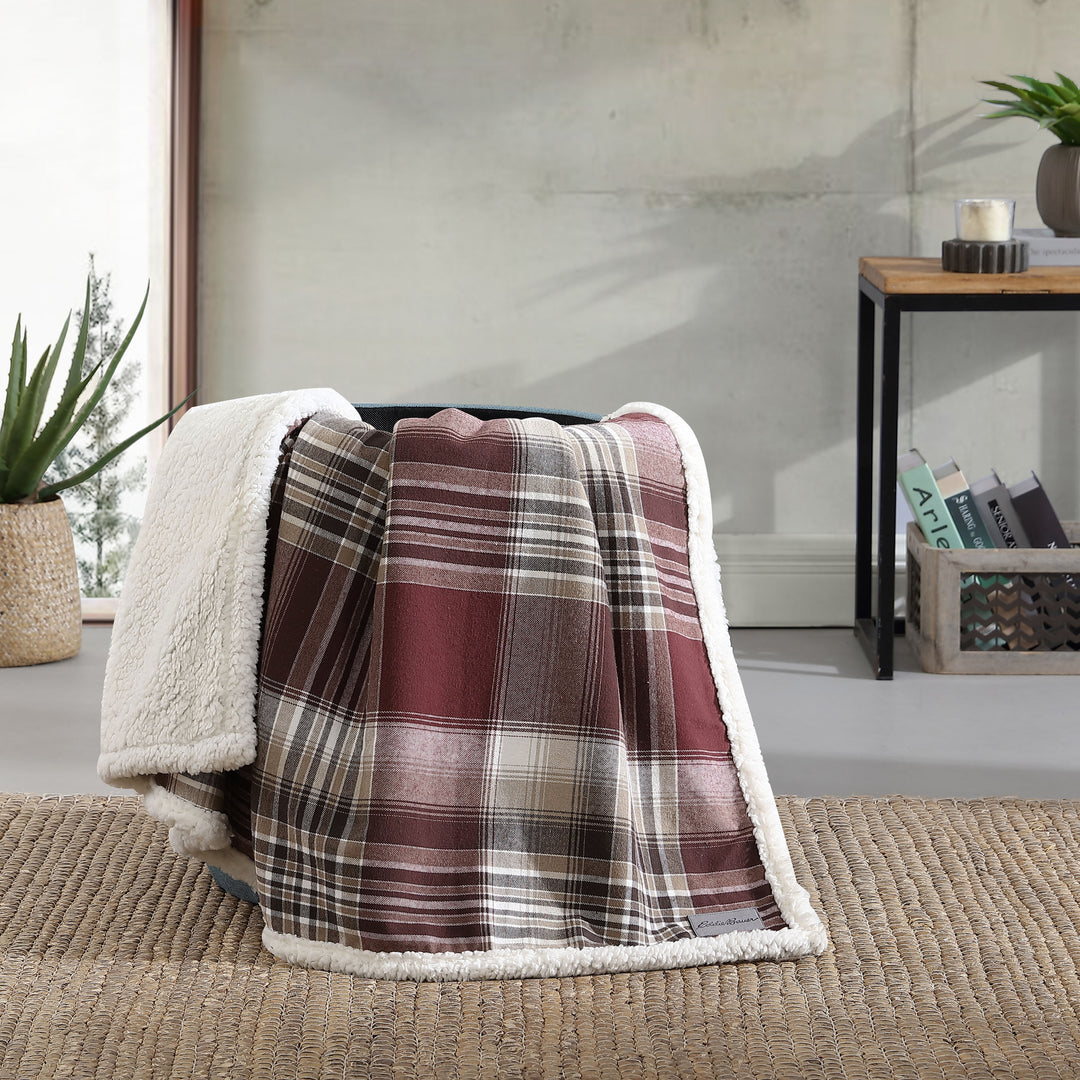 Flannel Cotton with Faux Shearling Reverse Throw Blanket (50X60 Inches)