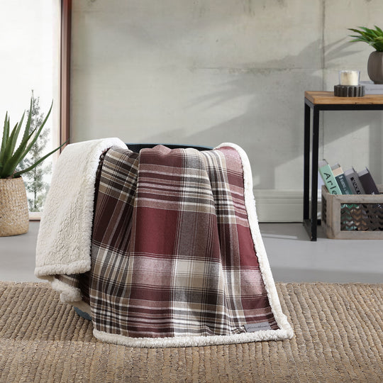 Flannel Cotton with Faux Shearling Reverse Throw Blanket (50X60 Inches)
