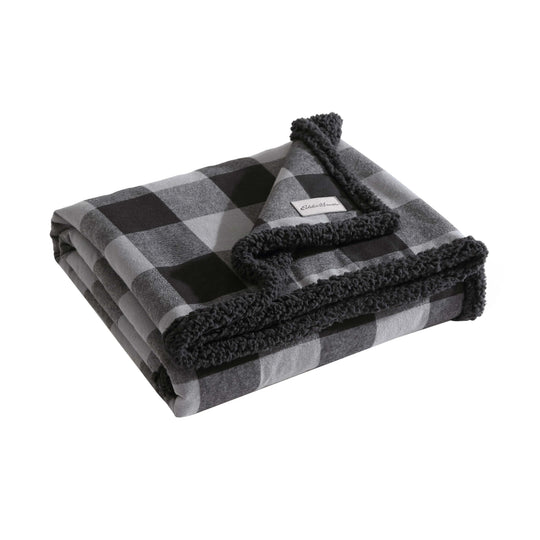 Flannel Cotton with Faux Shearling Reverse Throw Blanket (50X60 Inches)