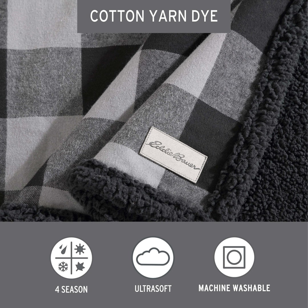 Flannel Cotton with Faux Shearling Reverse Throw Blanket (50X60 Inches)