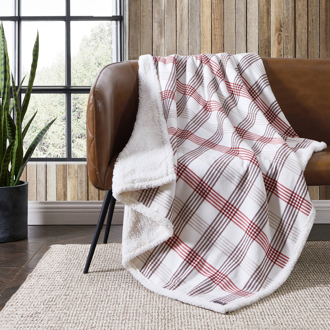 Flannel Cotton with Faux Shearling Reverse Throw Blanket (50X60 Inches)