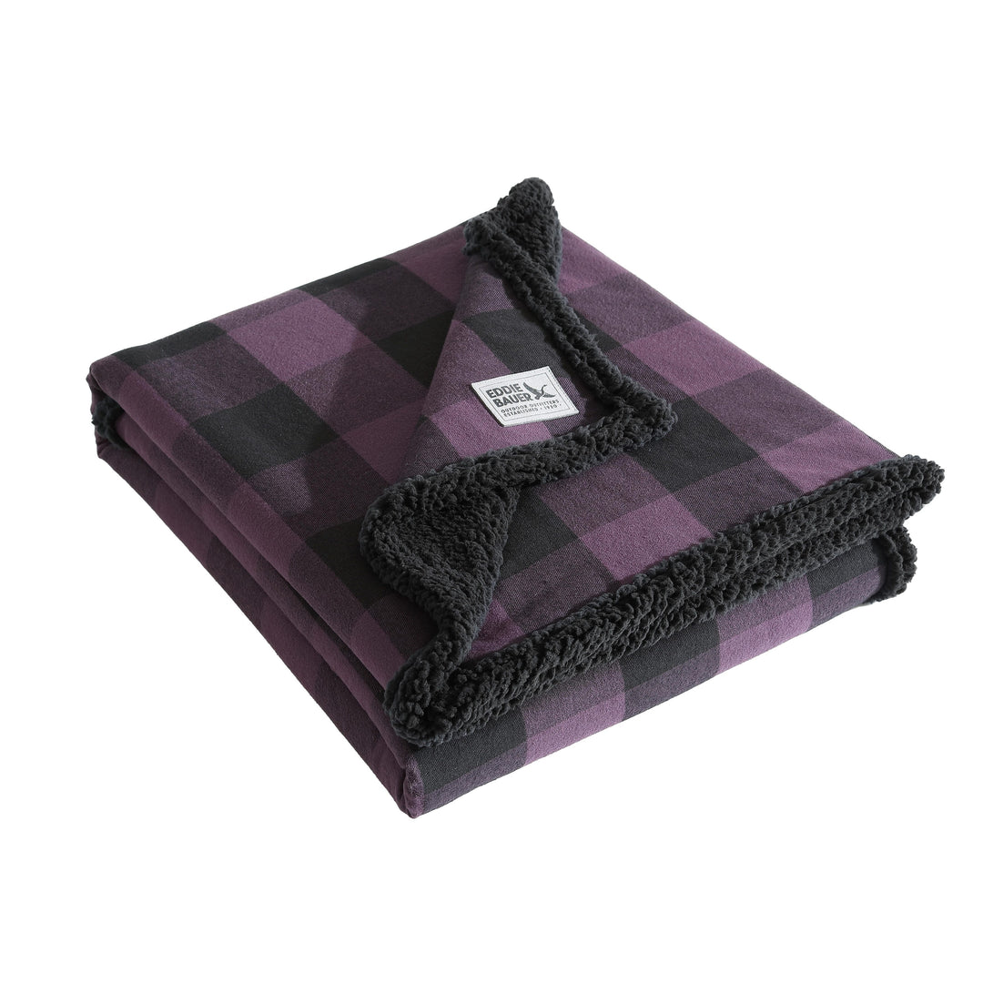 Flannel Cotton with Faux Shearling Reverse Throw Blanket (50X60 Inches)