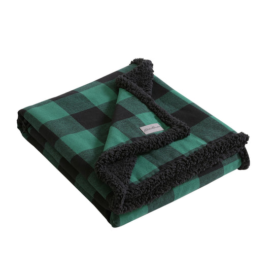 Flannel Cotton with Faux Shearling Reverse Throw Blanket (50X60 Inches)