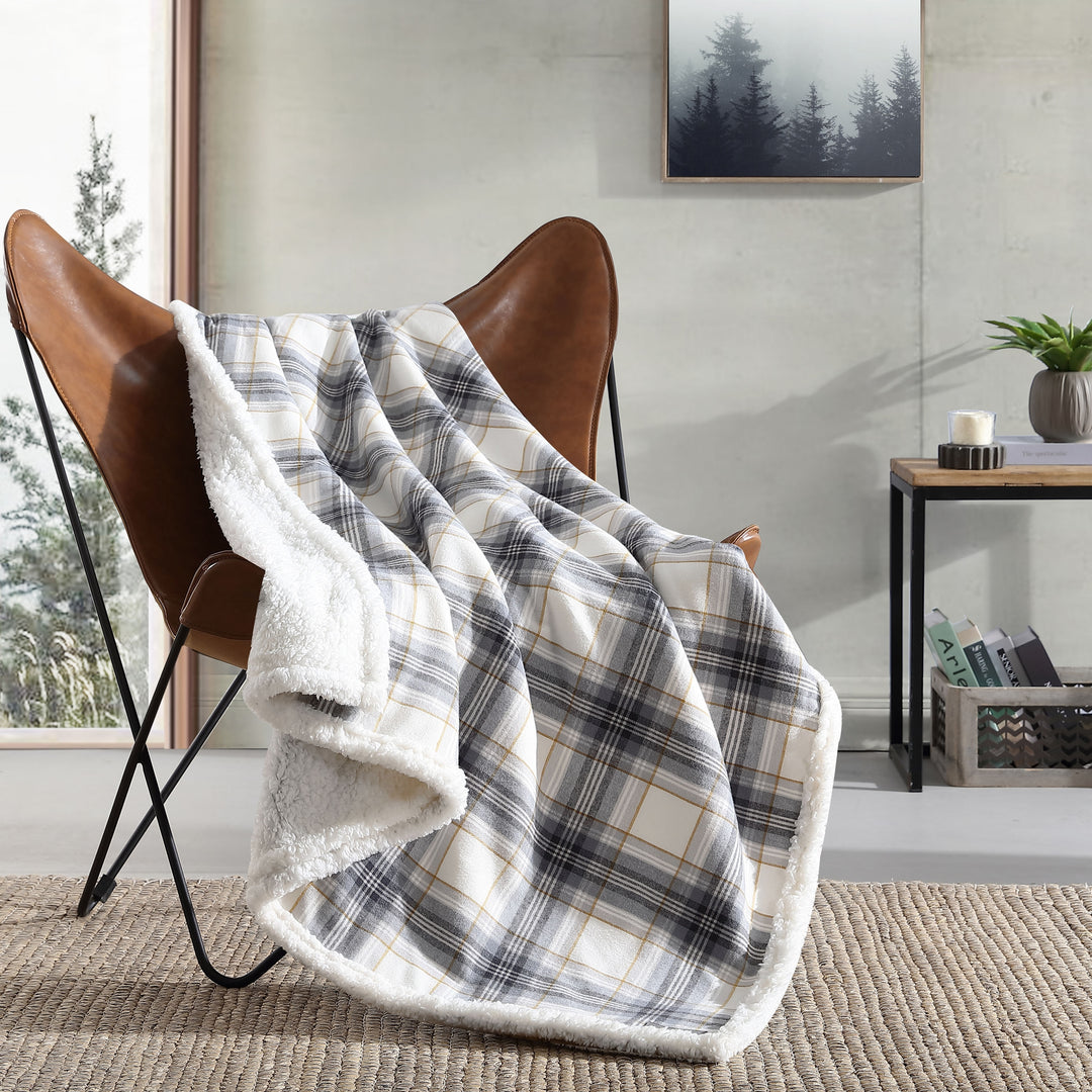 Flannel Cotton with Faux Shearling Reverse Throw Blanket (50X60 Inches)