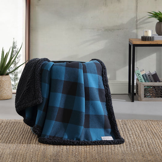 Flannel Cotton with Faux Shearling Reverse Throw Blanket (50X60 Inches)