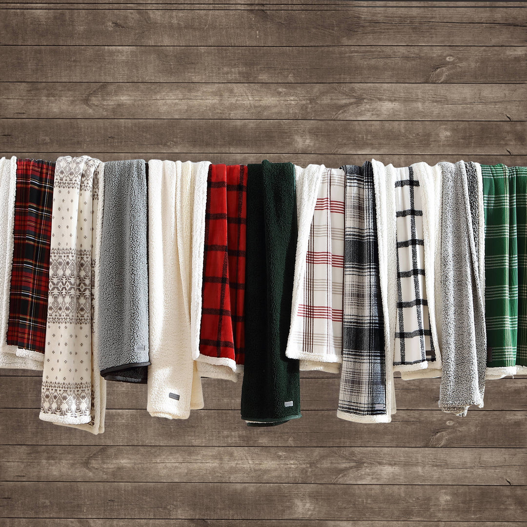 Flannel Cotton with Faux Shearling Reverse Throw Blanket (50X60 Inches)