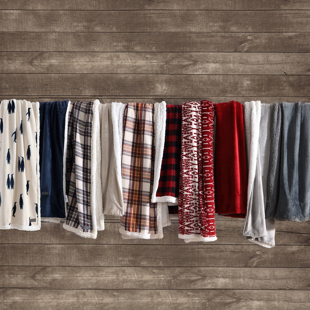 Flannel Cotton with Faux Shearling Reverse Throw Blanket (50X60 Inches)