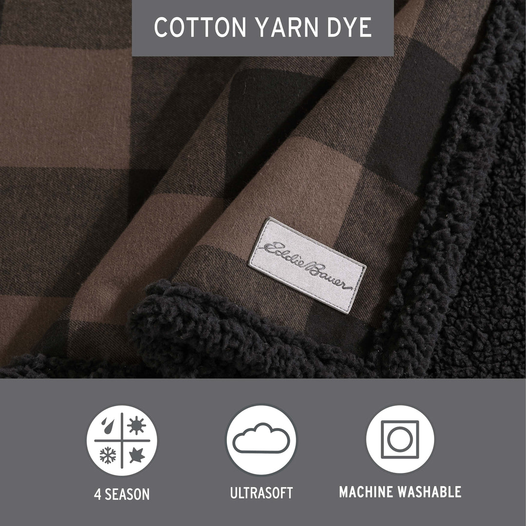 Flannel Cotton with Faux Shearling Reverse Throw Blanket (50X60 Inches)
