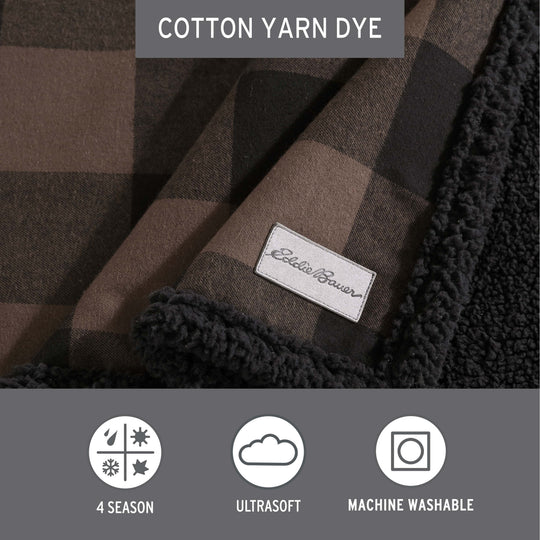 Flannel Cotton with Faux Shearling Reverse Throw Blanket (50X60 Inches)