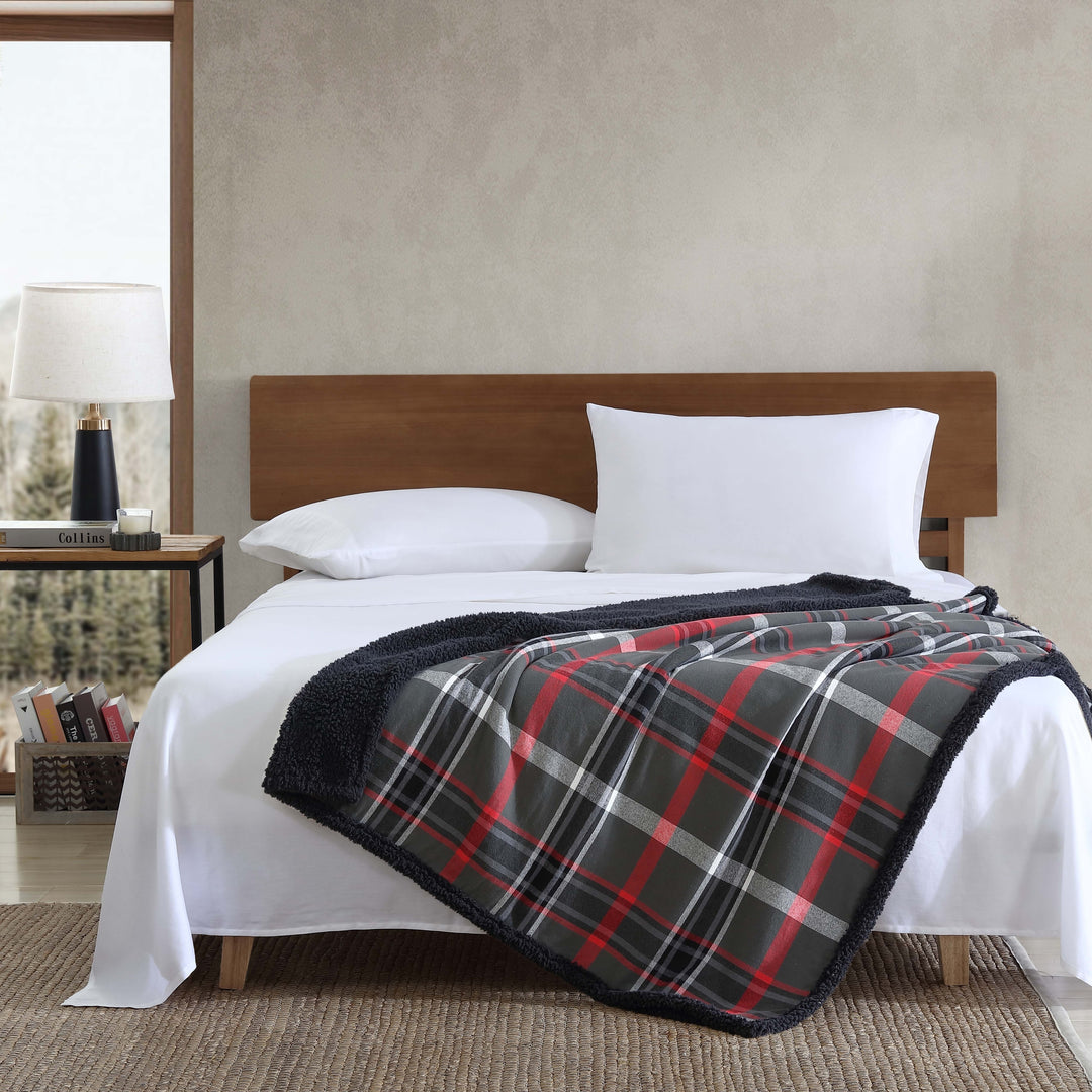 Flannel Cotton with Faux Shearling Reverse Throw Blanket (50X60 Inches)