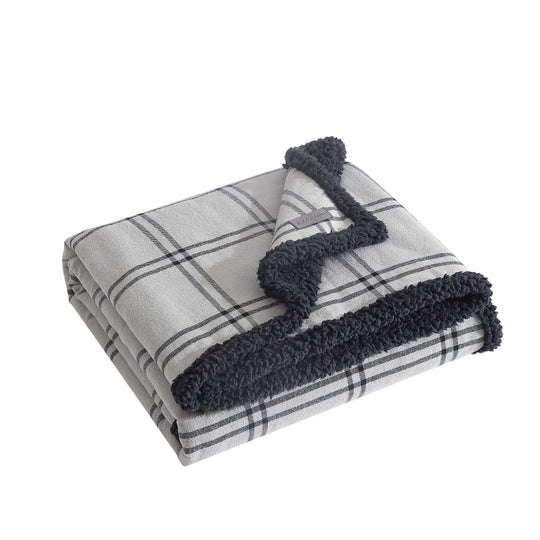 Flannel Cotton with Faux Shearling Reverse Throw Blanket (50X60 Inches)