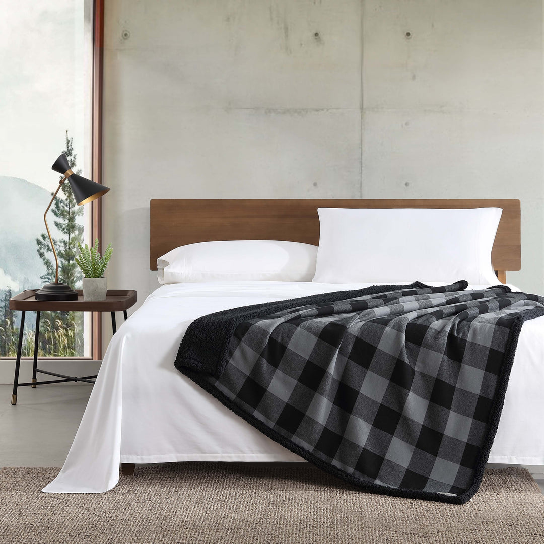 Flannel Cotton with Faux Shearling Reverse Throw Blanket (50X60 Inches)