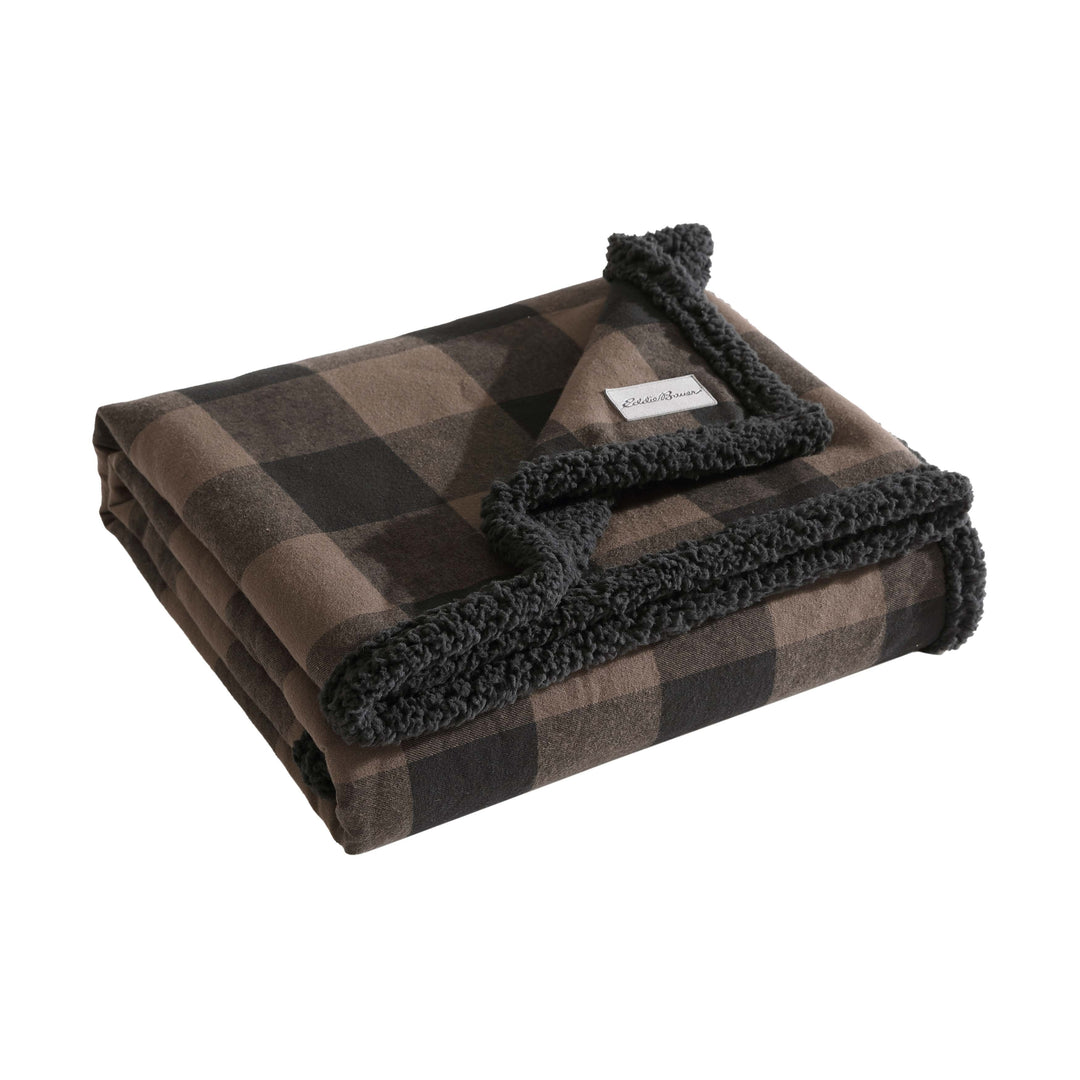 Flannel Cotton with Faux Shearling Reverse Throw Blanket (50X60 Inches)