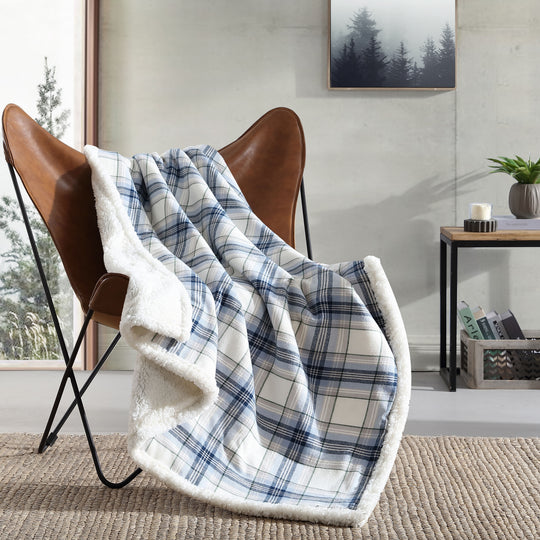 Flannel Cotton with Faux Shearling Reverse Throw Blanket (50X60 Inches)