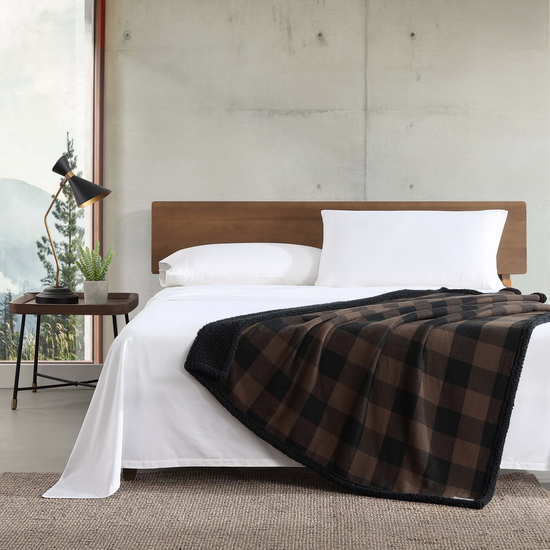Flannel Cotton with Faux Shearling Reverse Throw Blanket (50X60 Inches)