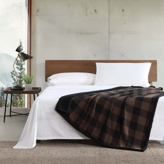 Flannel Cotton with Faux Shearling Reverse Throw Blanket (50X60 Inches)