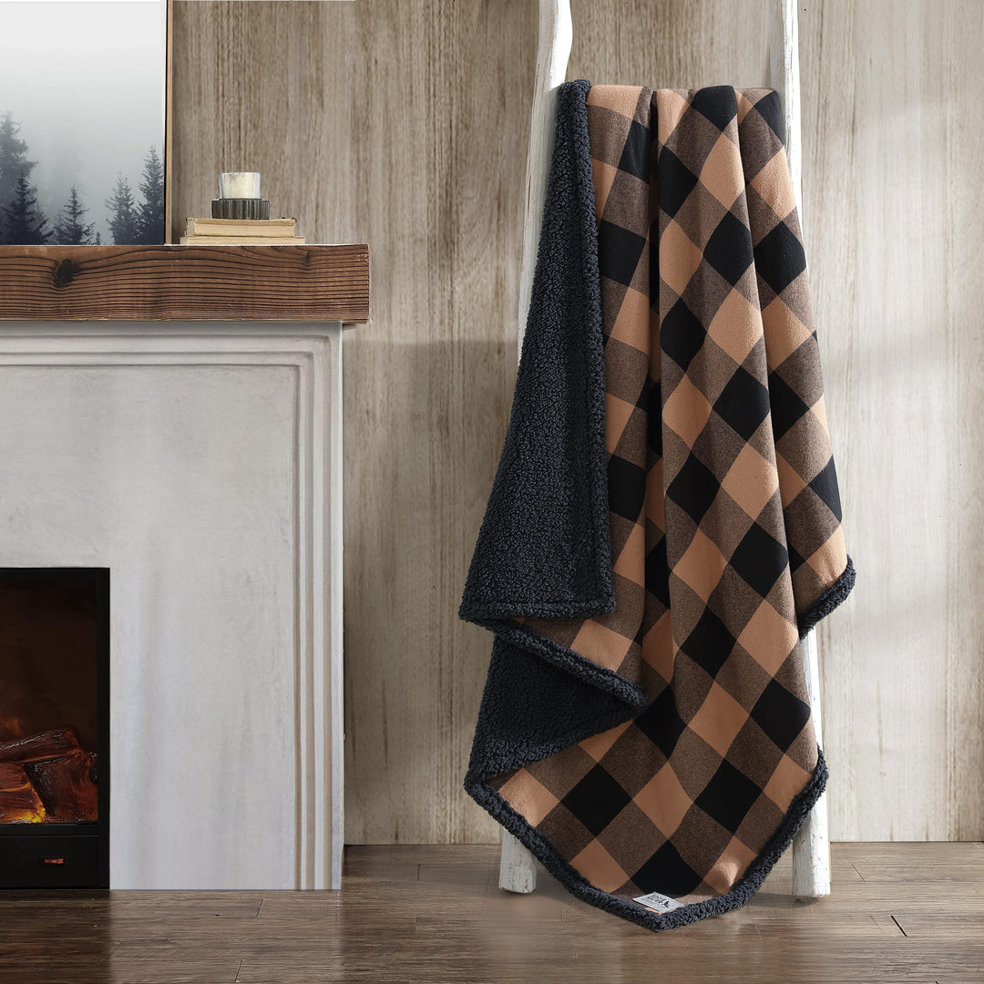 Flannel Cotton with Faux Shearling Reverse Throw Blanket (50X60 Inches)