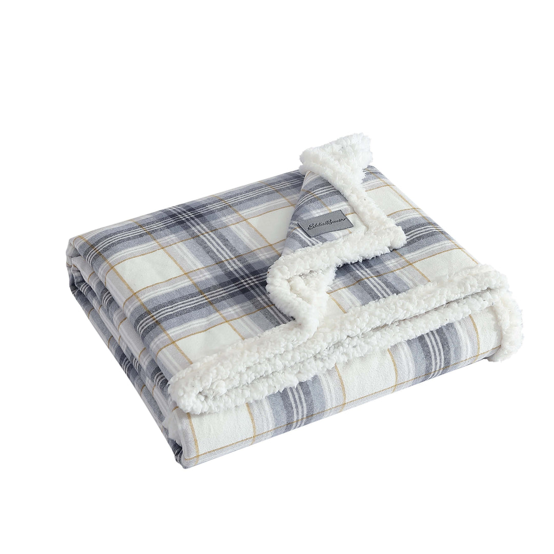 Flannel Cotton with Faux Shearling Reverse Throw Blanket (50X60 Inches)