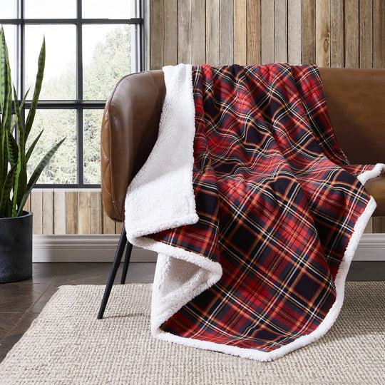 Flannel Cotton with Faux Shearling Reverse Throw Blanket (50X60 Inches)