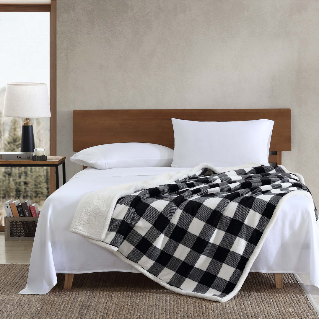 Flannel Cotton with Faux Shearling Reverse Throw Blanket (50X60 Inches)