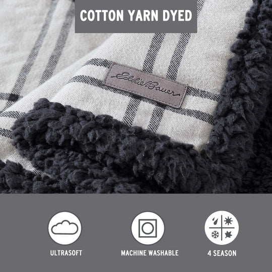 Flannel Cotton with Faux Shearling Reverse Throw Blanket (50X60 Inches)