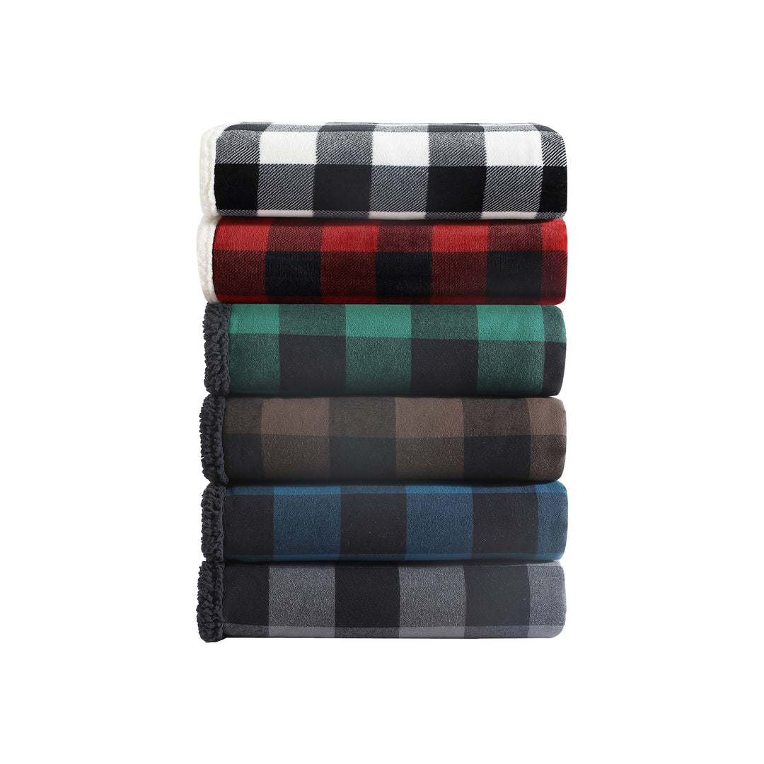 Flannel Cotton with Faux Shearling Reverse Throw Blanket (50X60 Inches)