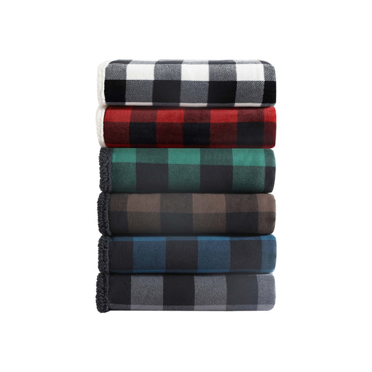 Flannel Cotton with Faux Shearling Reverse Throw Blanket (50X60 Inches)