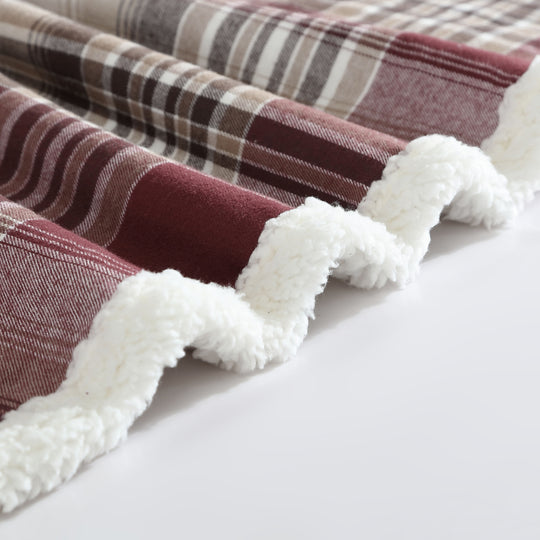 Flannel Cotton with Faux Shearling Reverse Throw Blanket (50X60 Inches)