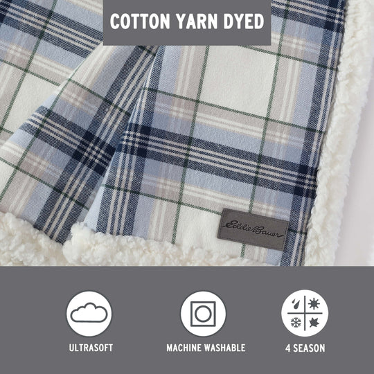 Flannel Cotton with Faux Shearling Reverse Throw Blanket (50X60 Inches)