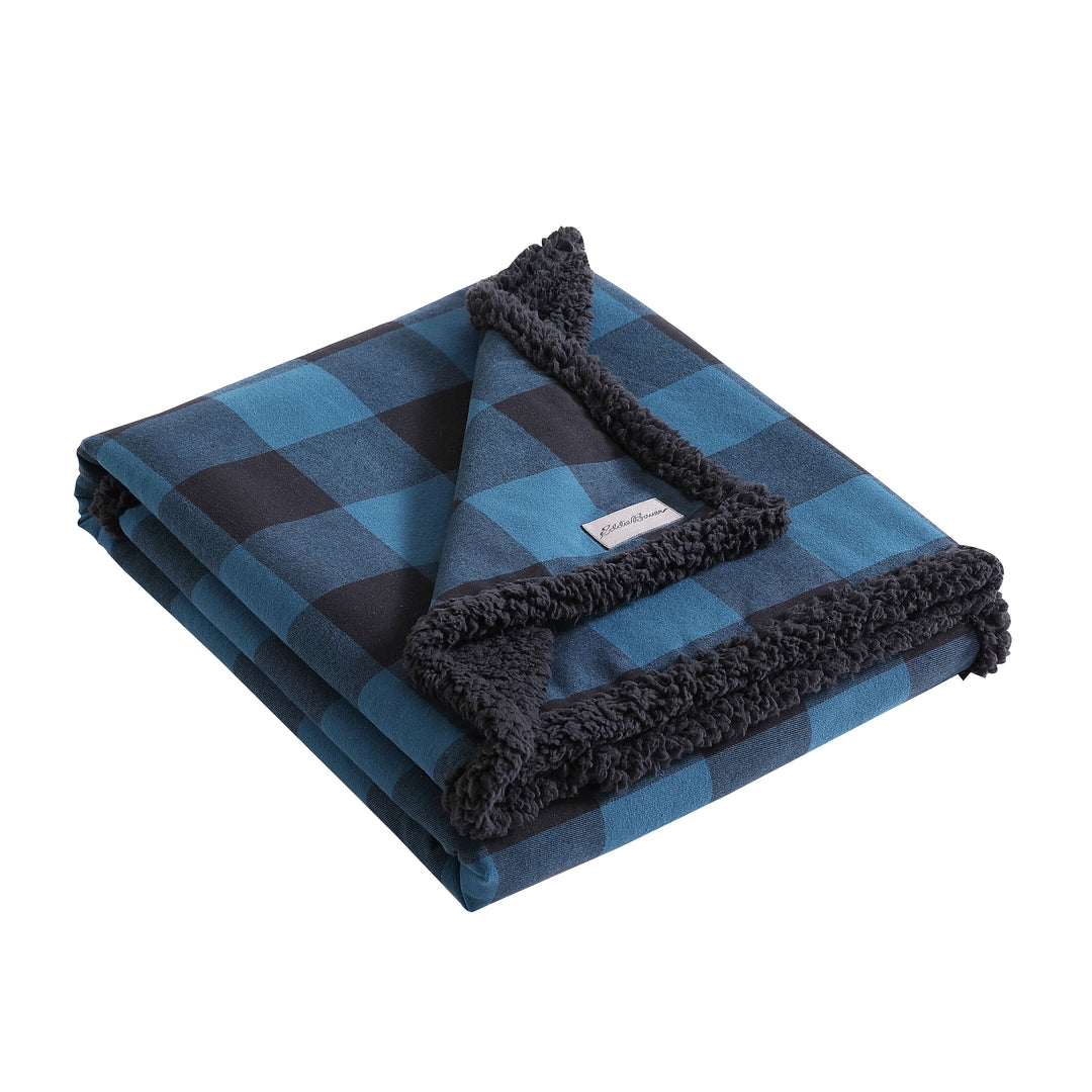 Flannel Cotton with Faux Shearling Reverse Throw Blanket (50X60 Inches)