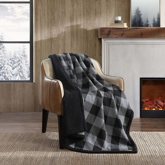 Flannel Cotton with Faux Shearling Reverse Throw Blanket (50X60 Inches)