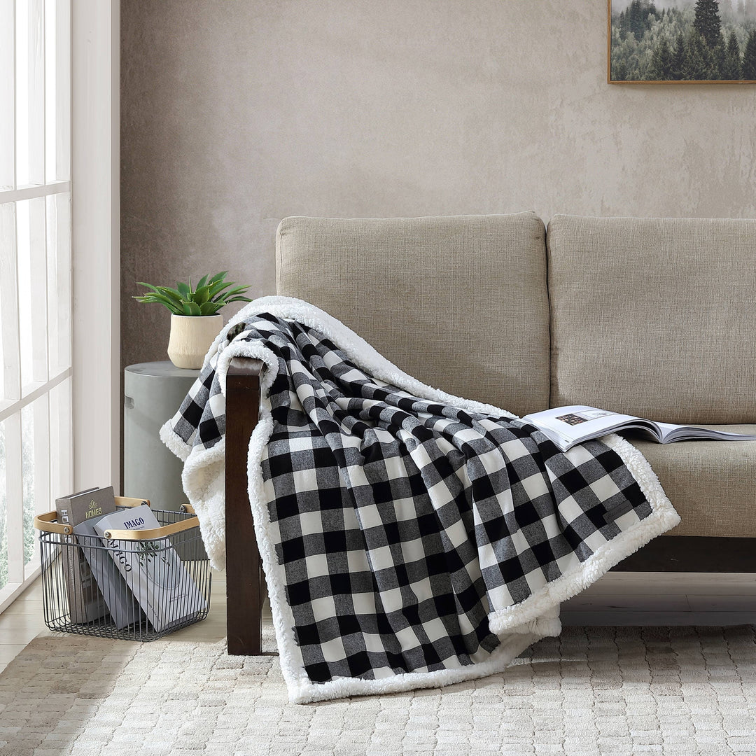 Flannel Cotton with Faux Shearling Reverse Throw Blanket (50X60 Inches)