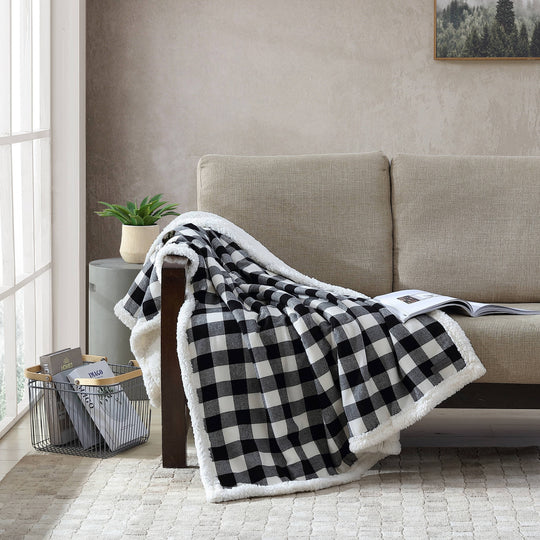 Flannel Cotton with Faux Shearling Reverse Throw Blanket (50X60 Inches)